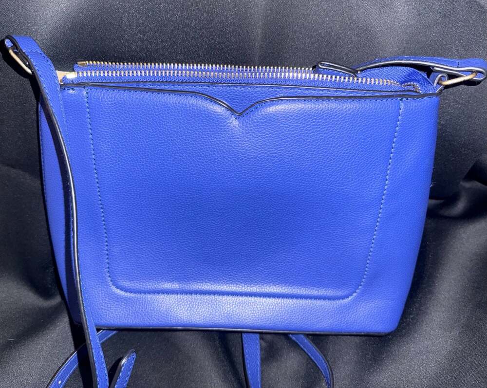 Royal Blue Pebbled Faux Leather Double Zip Crossbody Bag